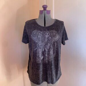 Fifth Sun Wmn's XL T-Shirt Elephant Design Grey Soft Boho Design Graphic Casual